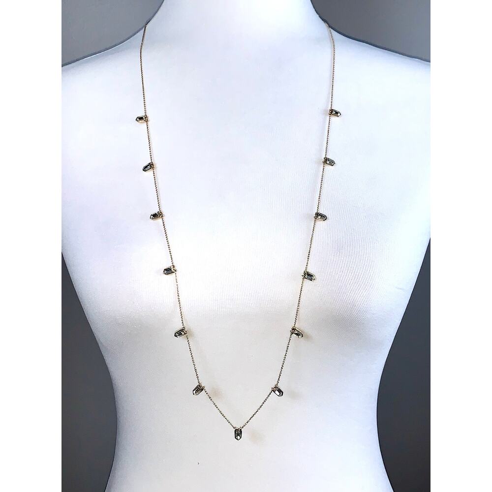 Banana Republic Gold Tone Crystal Long Station Necklace